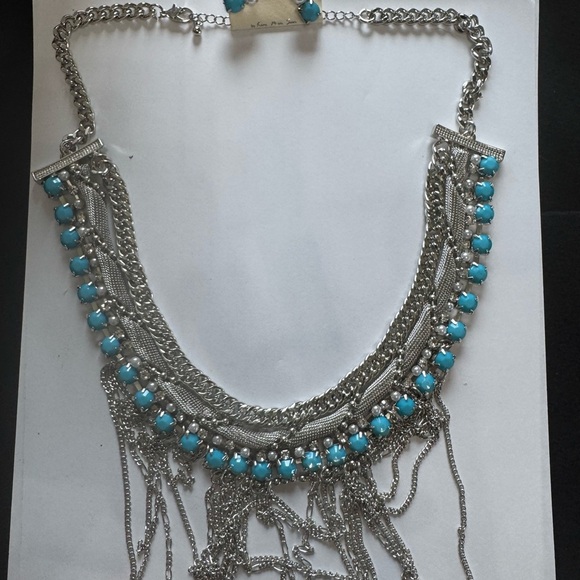 Silver and Blue Statement Necklace and Earrings - Picture 1 of 3